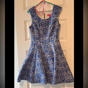 Betsey Johnson blue baroque jacquard cocktail dress